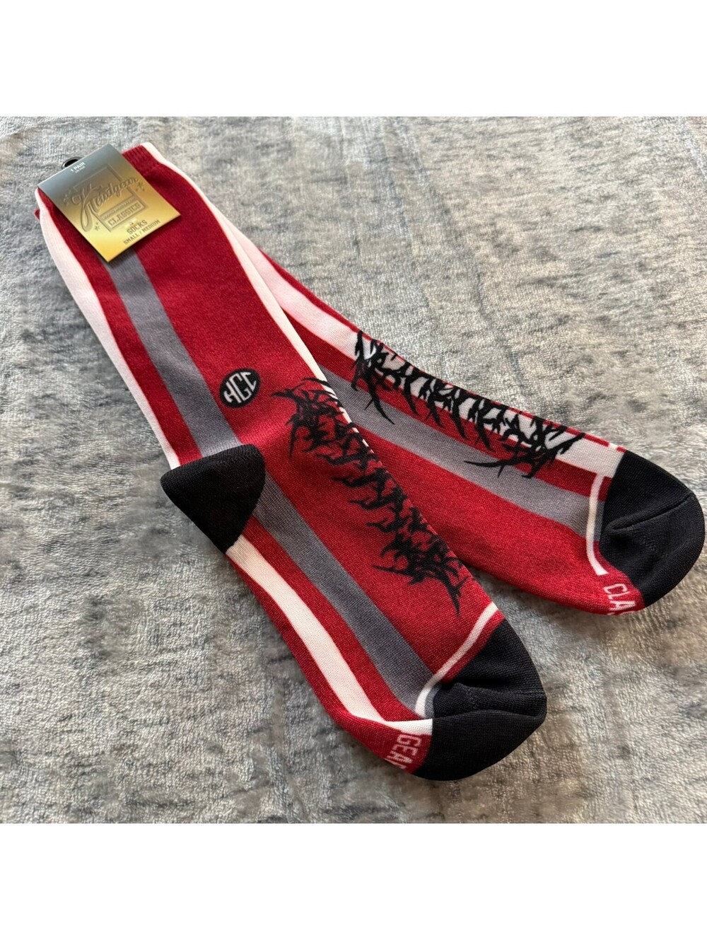 Headgear Classics Socks Men's Red Gray White S/M Combed Cotton Striped Tribal